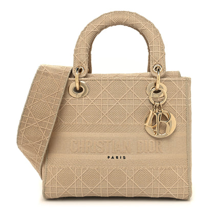 Christian Dior Canvas Embroidered Medium Lady D-Lite Beige 1 of 10