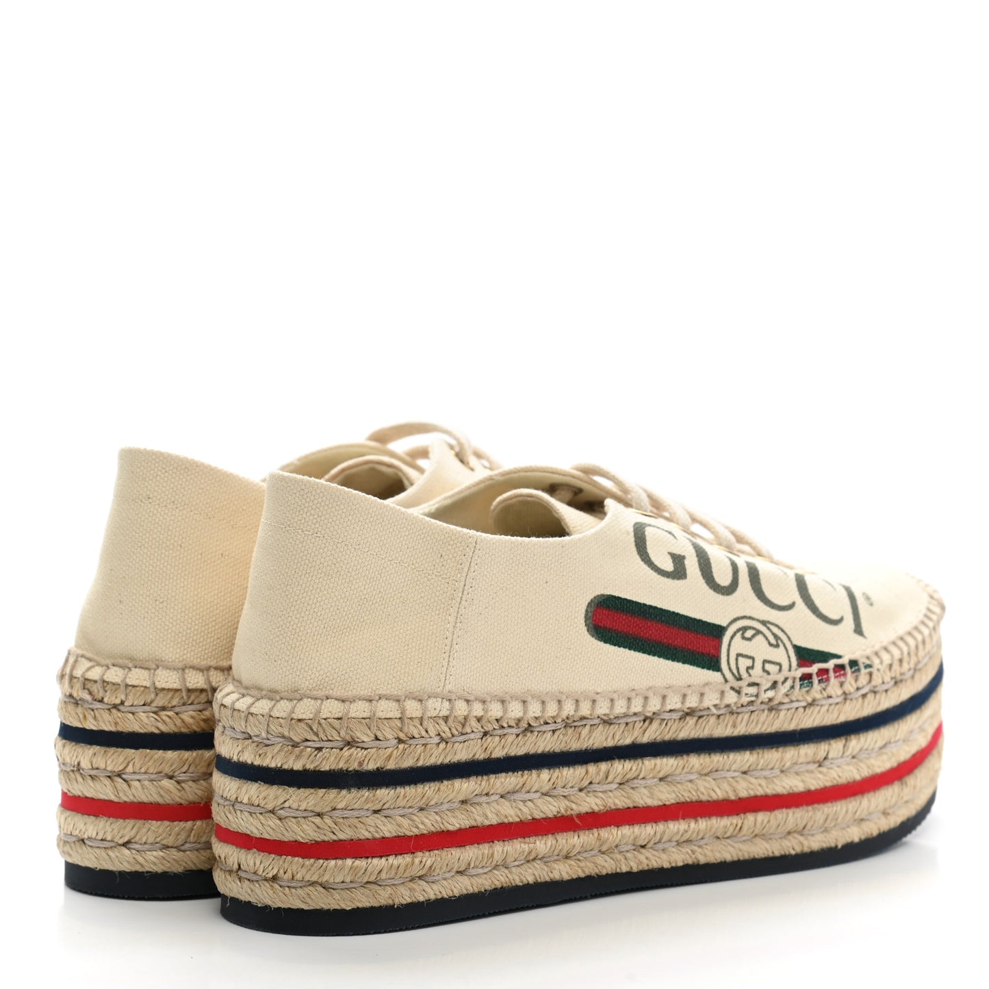 Canvas Logo Lace-Up Platform Espadrilles 37 Greggio Grege