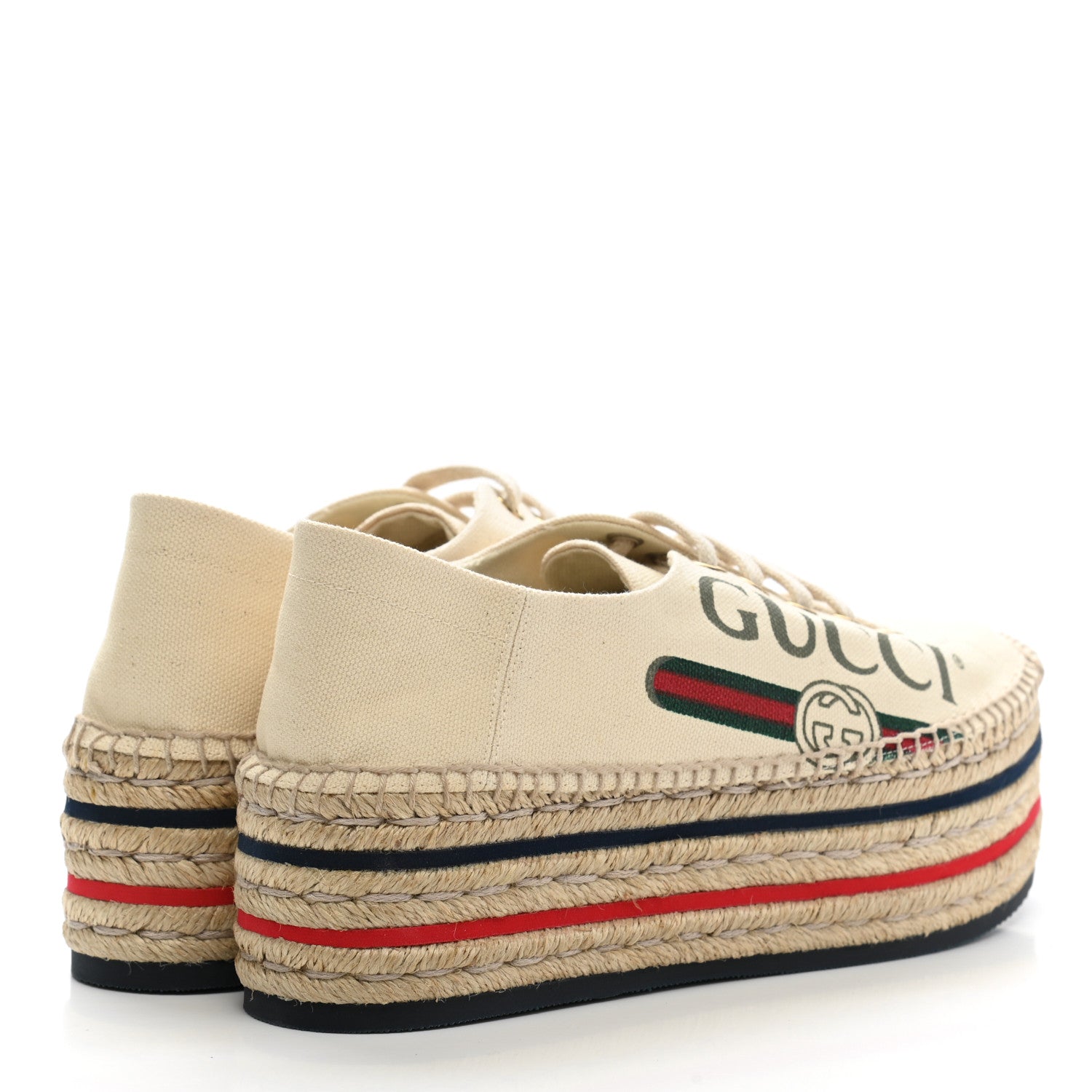 Gucci Canvas Logo Lace-Up Platform Espadrilles 37 Greggio Grege 4 of 12