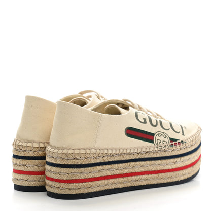 Gucci Canvas Logo Lace-Up Platform Espadrilles 37 Greggio Grege 4 of 12