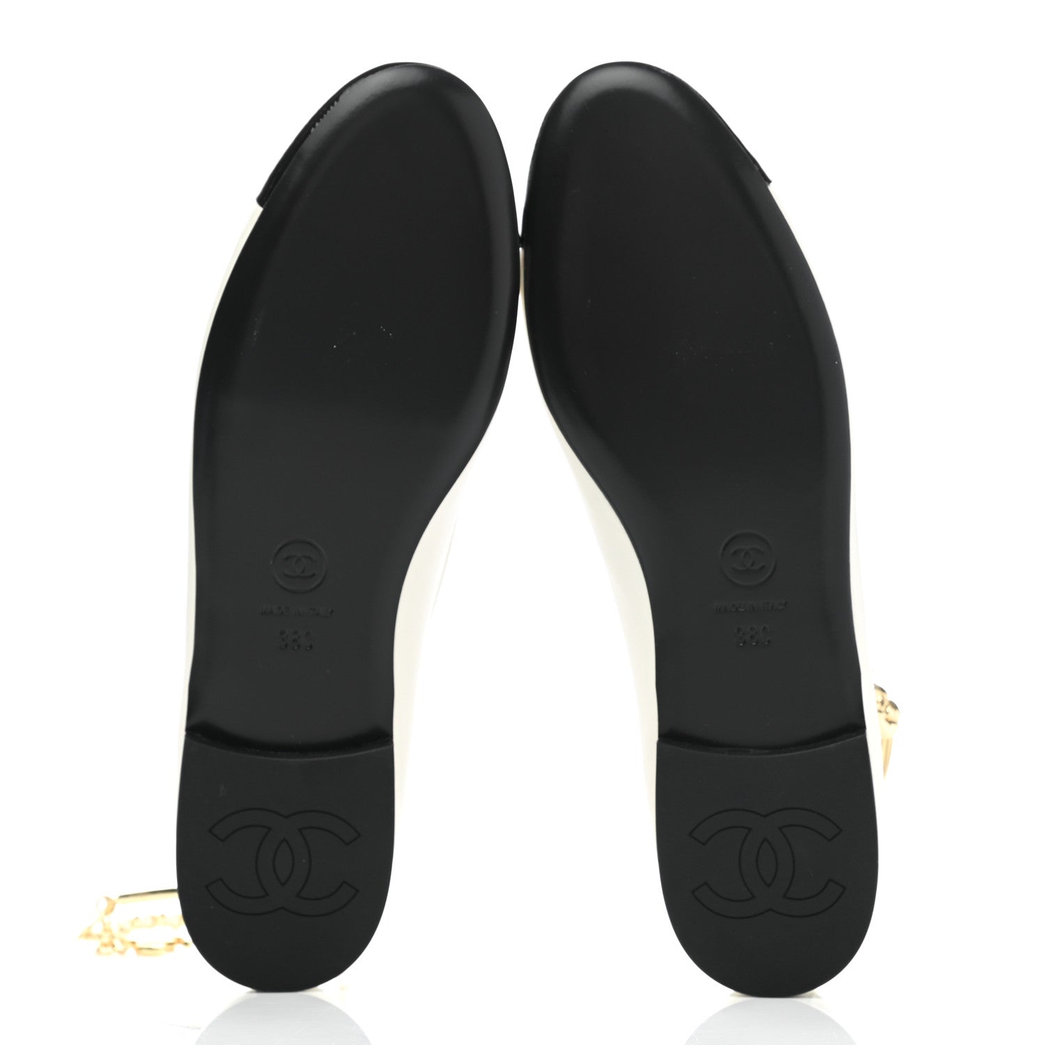 Chanel Lambskin Patent Calfskin Cap Toe Ankle Chain Ballerina Flats 38 White Black 5 of 8