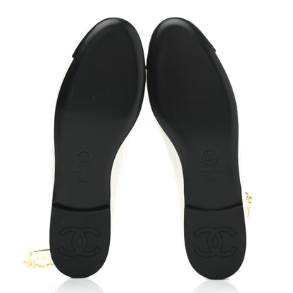 Chanel Lambskin Patent Calfskin Cap Toe Ankle Chain Ballerina Flats 38 White Black 5 of 8