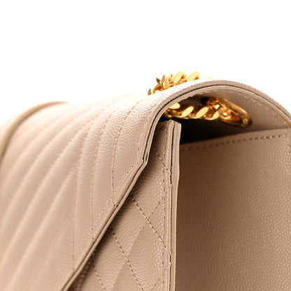 Saint Laurent Grain De Poudre Mixed Matelasse Large Triquilt Monogram Satchel Dark Beige 10 of 11