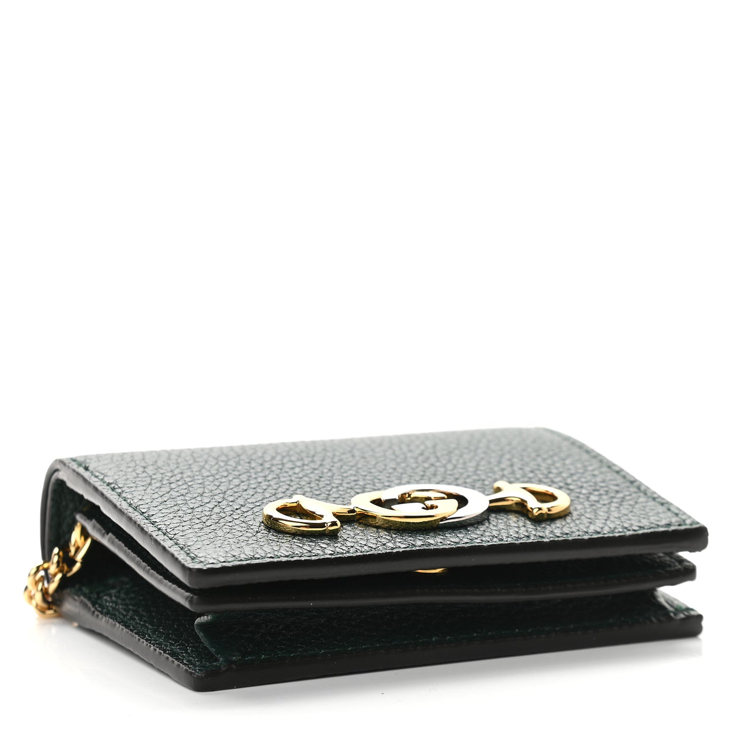 Grainy Calfskin Zumi Chain Card Case Wallet Vintage Green