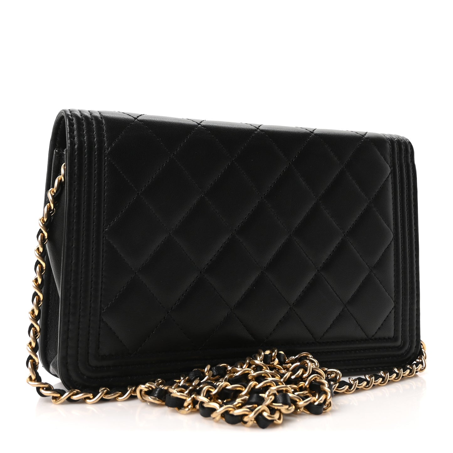 Lambskin Quilted Boy Wallet On Chain WOC Black