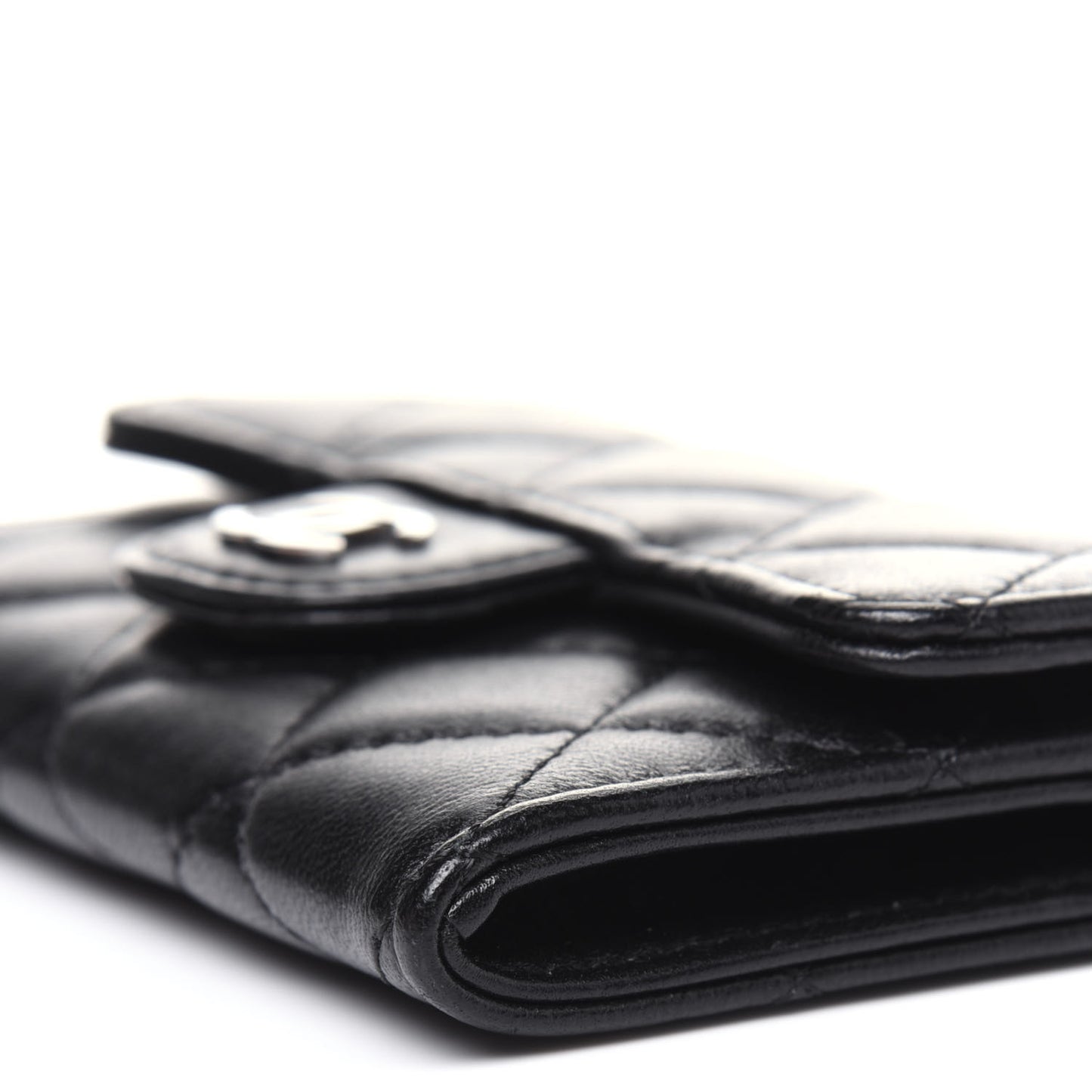 Lambskin Quilted Flap Card Holder Black
