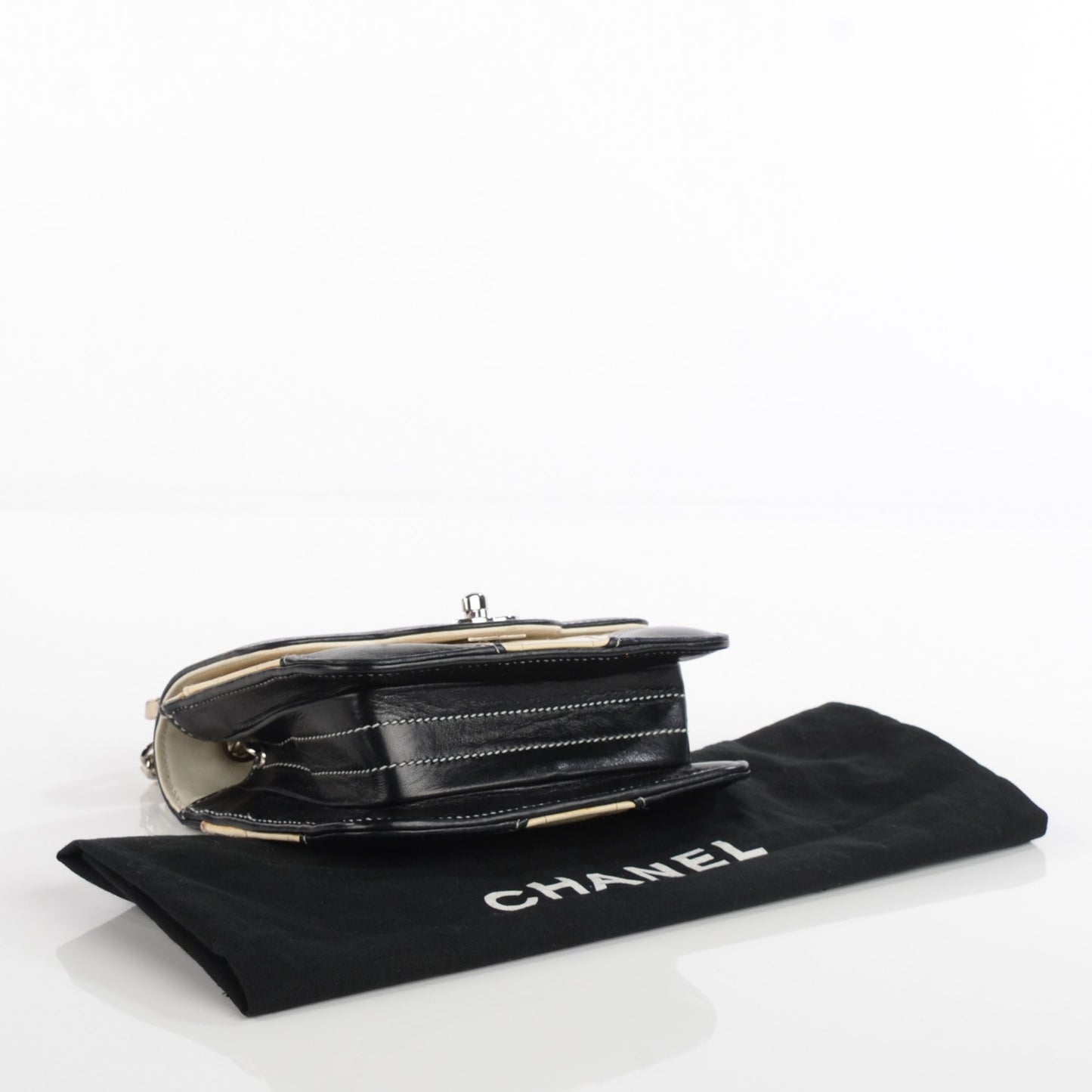 Patent Square Quilt Mini Flap White Black