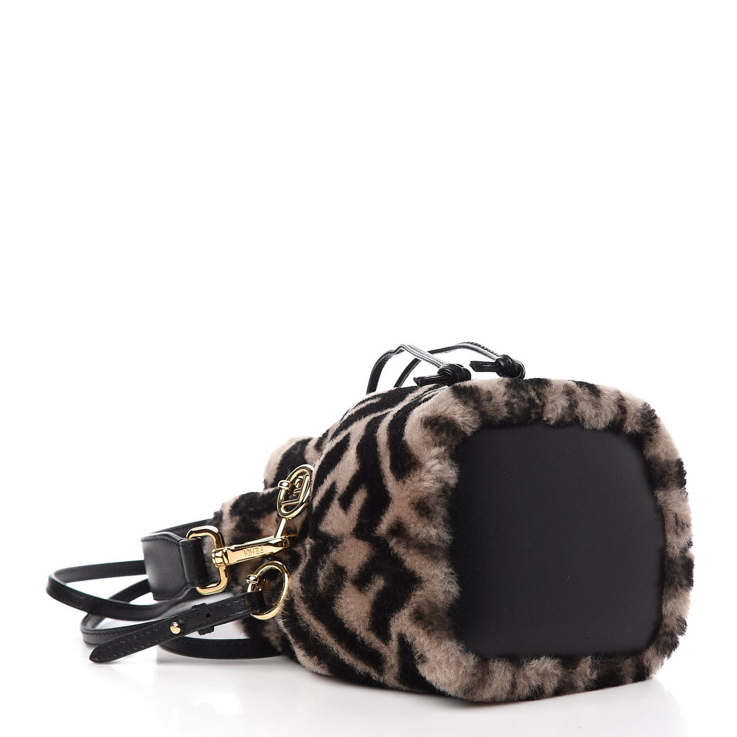 Shearling F is Macro FF 1974 Diagonal Mini Mon Tresor Bucket Bag Dove Black