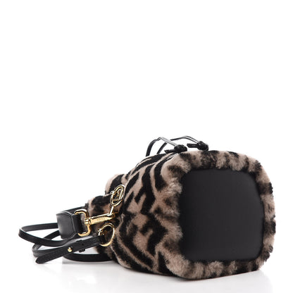 Fendi Shearling F is Macro FF 1974 Diagonal Mini Mon Tresor Bucket Bag Dove Black 5 of 11
