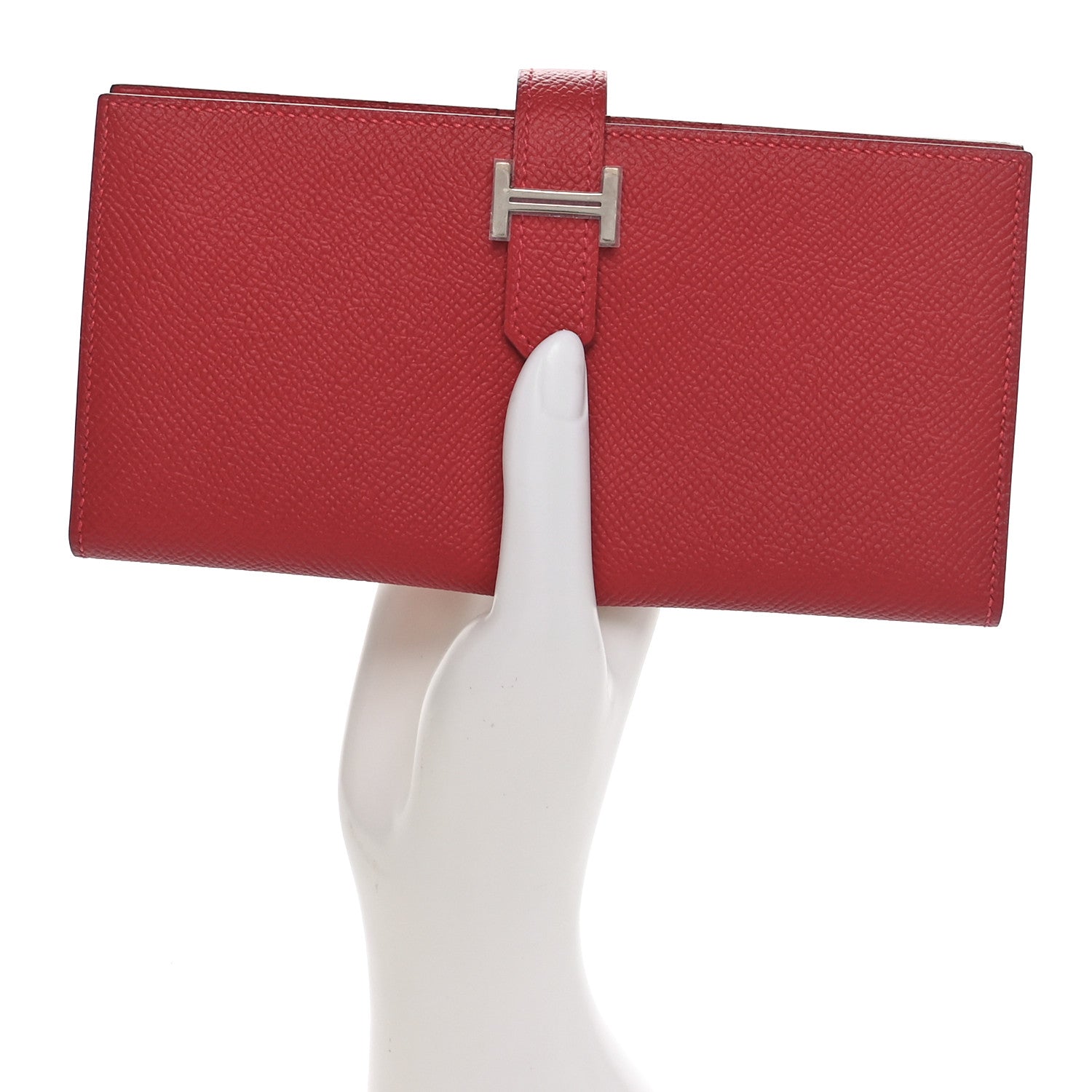 Hermes Epsom Bearn Gusset Wallet Rouge Casaque 2 of 8
