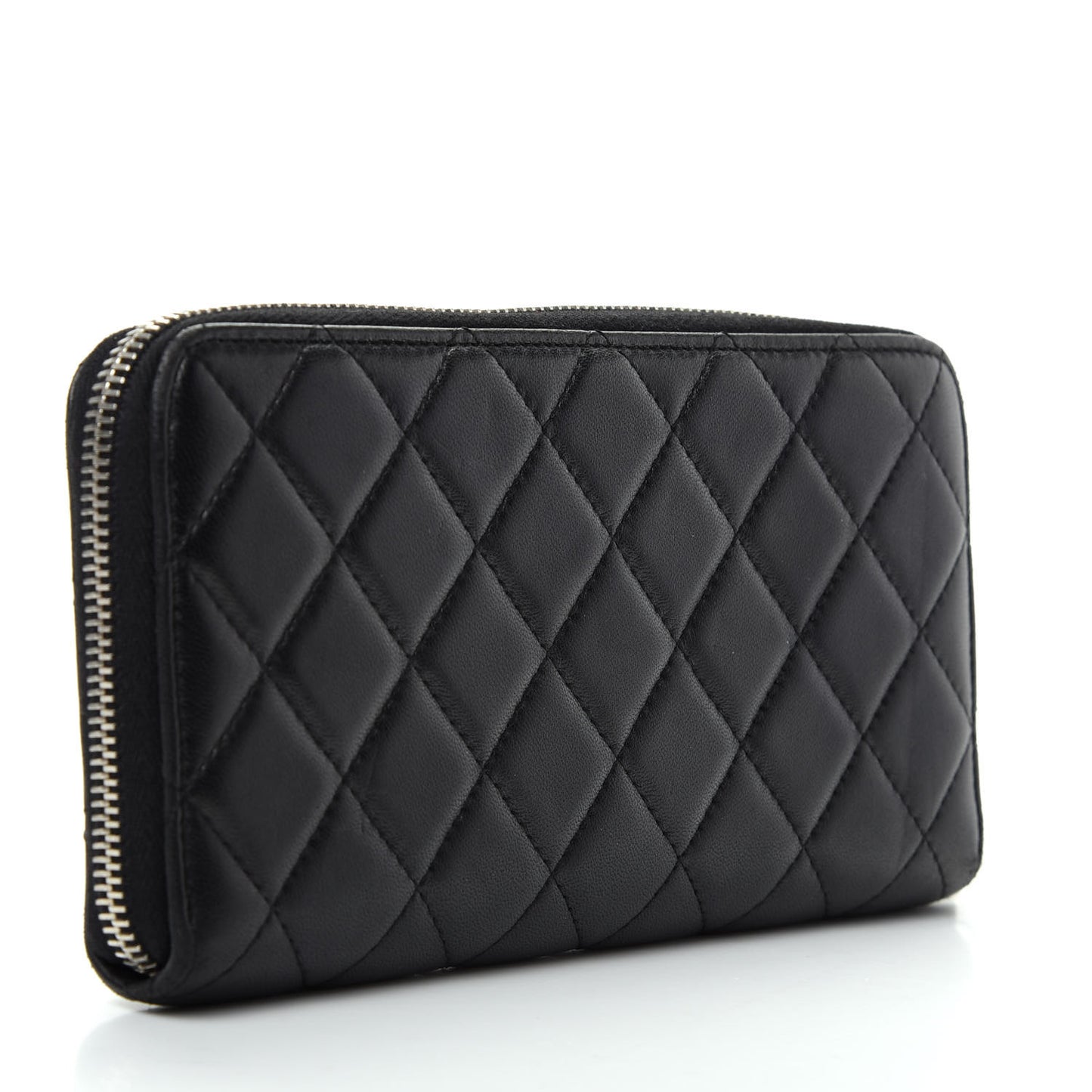Lambskin Quilted Large Gusset Zip Around Wallet Black