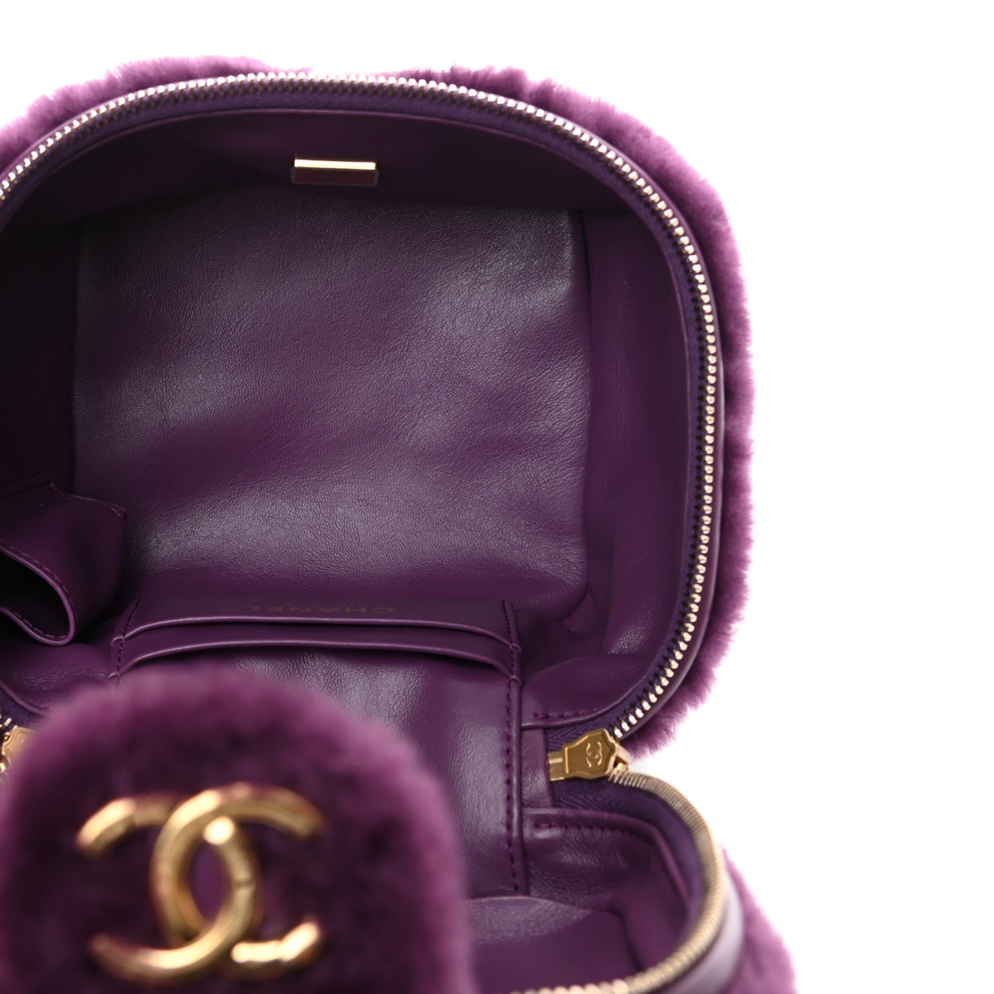 Shearling Lambskin Quilted Small Vanity Case Purple