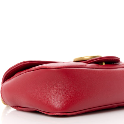 Gucci Calfskin Matelasse Super Mini GG Marmont Shoulder Bag Hibiscus Red 9 of 13