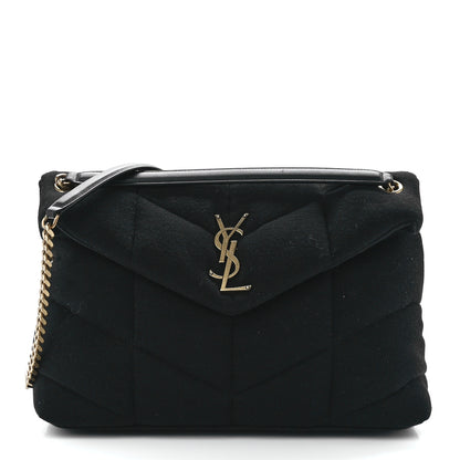 Saint Laurent Wool Jersey Quilted Medium Loulou Puffer Monogram Chain Black 1 of 11