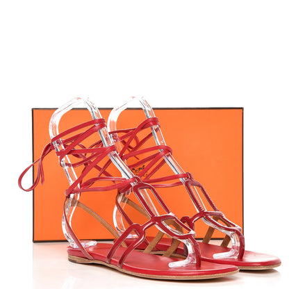 Hermes Nappa Patent Gladiator Sandals 38 Red 8 of 9