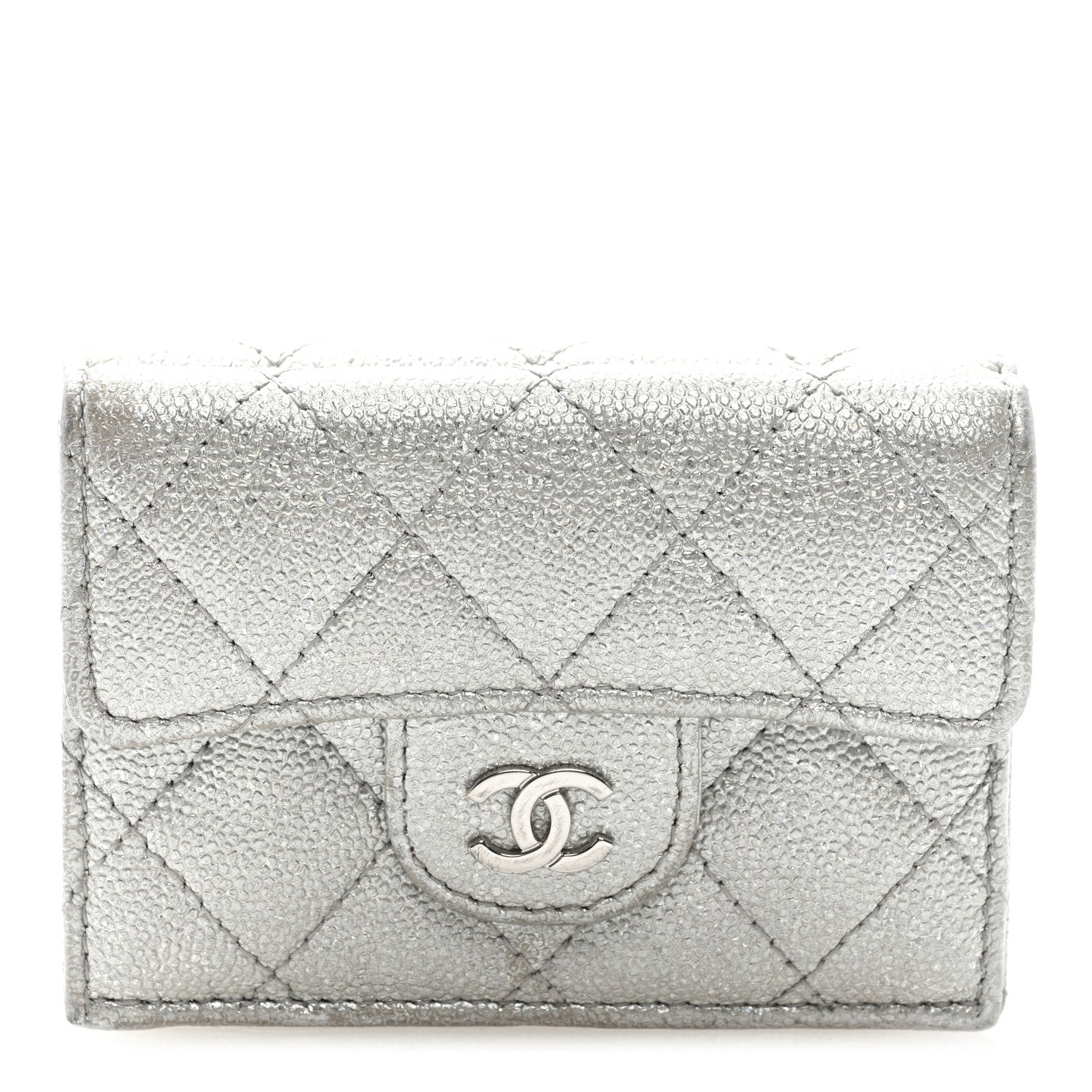Chanel Caviar Quilted Double Flap Wallet Silver 1 of 8
