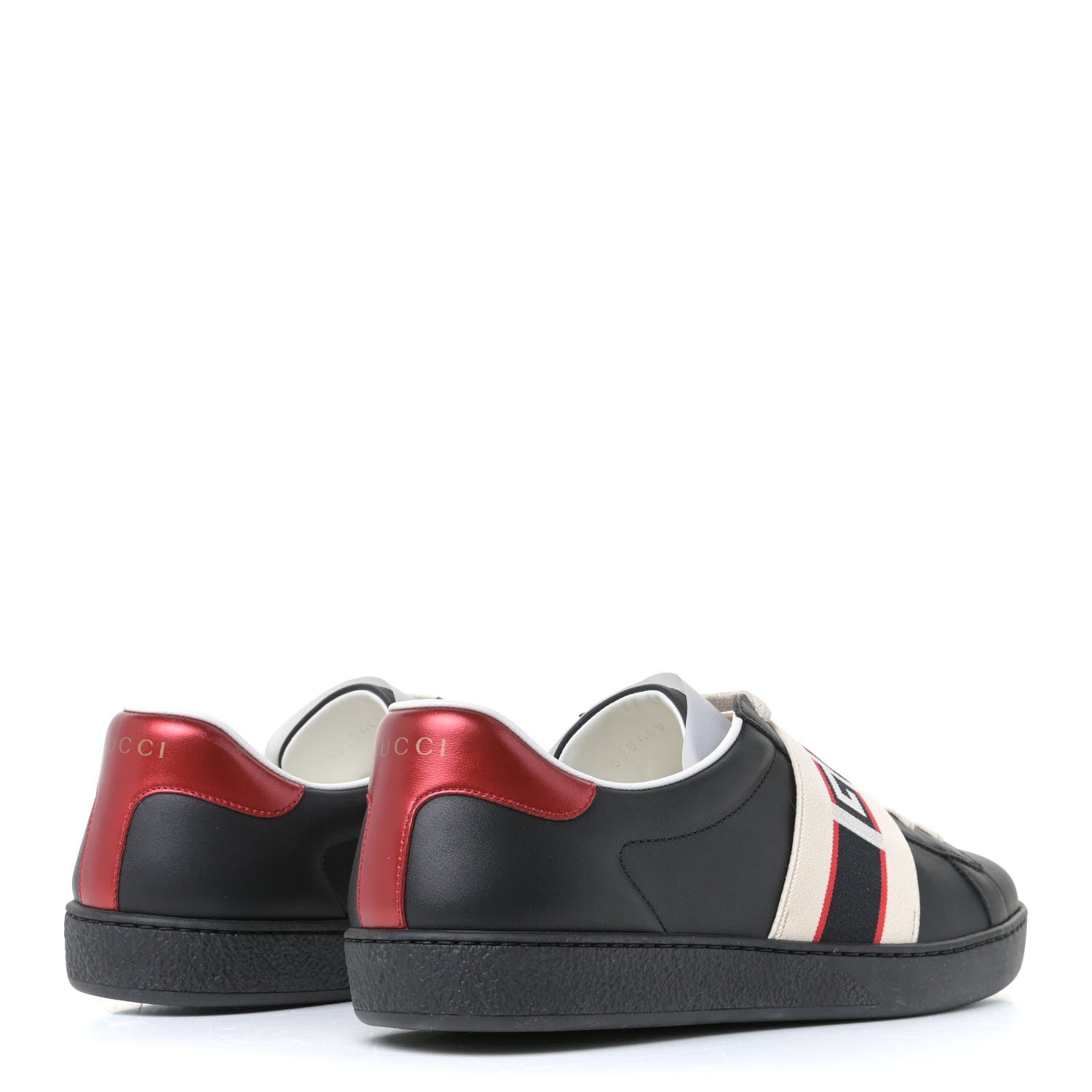 Gucci Calfskin Stripe Mens New Ace Sneakers 7 Black Ecru Red Flame 3 of 11