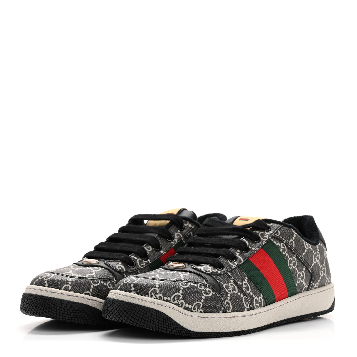 Gucci GG Supreme Monogram Miro Soft Calfskin Web Mens Screener Sneakers 8.5 Black Grey Sky 4 of 12