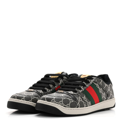 Gucci GG Supreme Monogram Miro Soft Calfskin Web Mens Screener Sneakers 8.5 Black Grey Sky 4 of 12