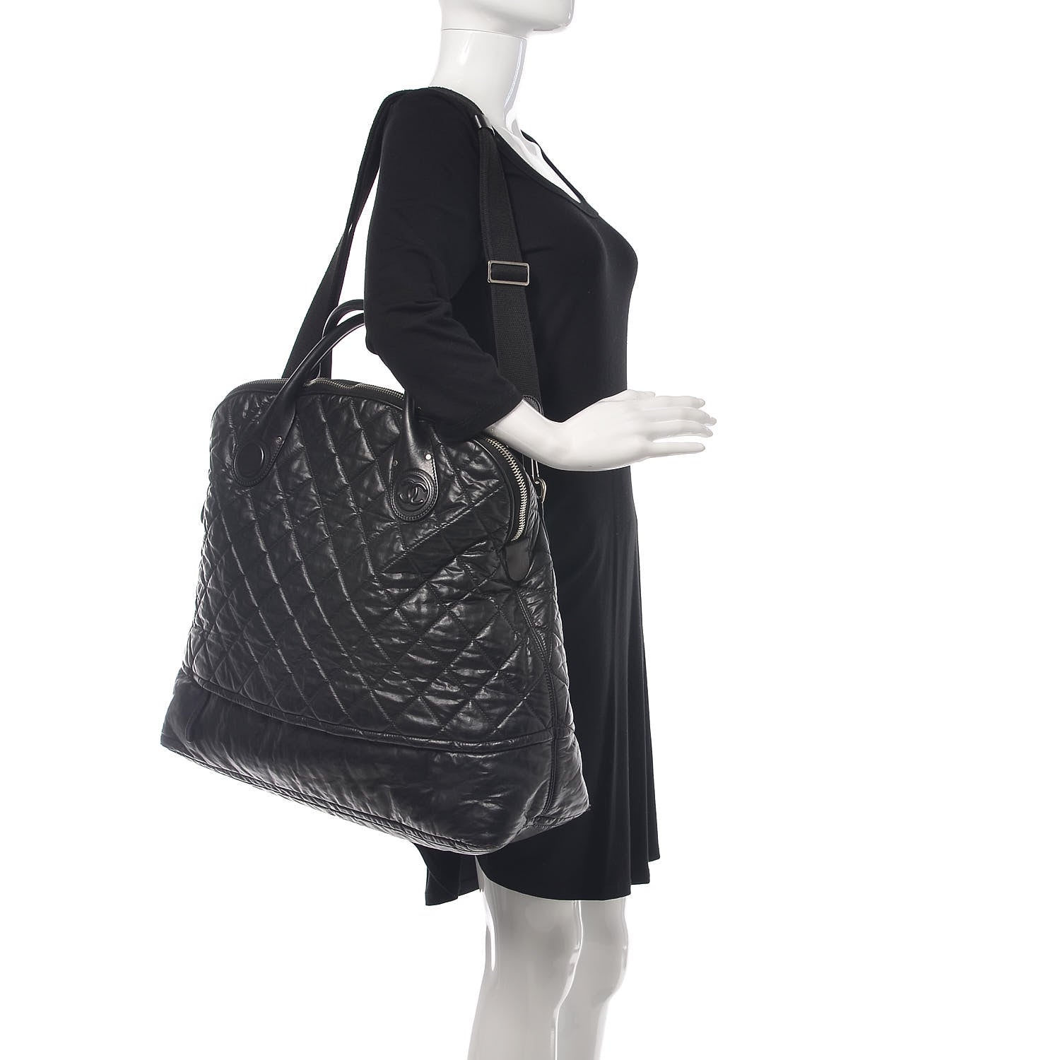 Chanel Coated Canvas Quilted Large Garment Travel Bag Black 3 of 16
