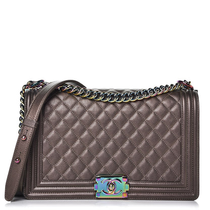 Chanel Iridescent Goatskin Quilted New Medium Boy Flap Dark Gold 1 of 8