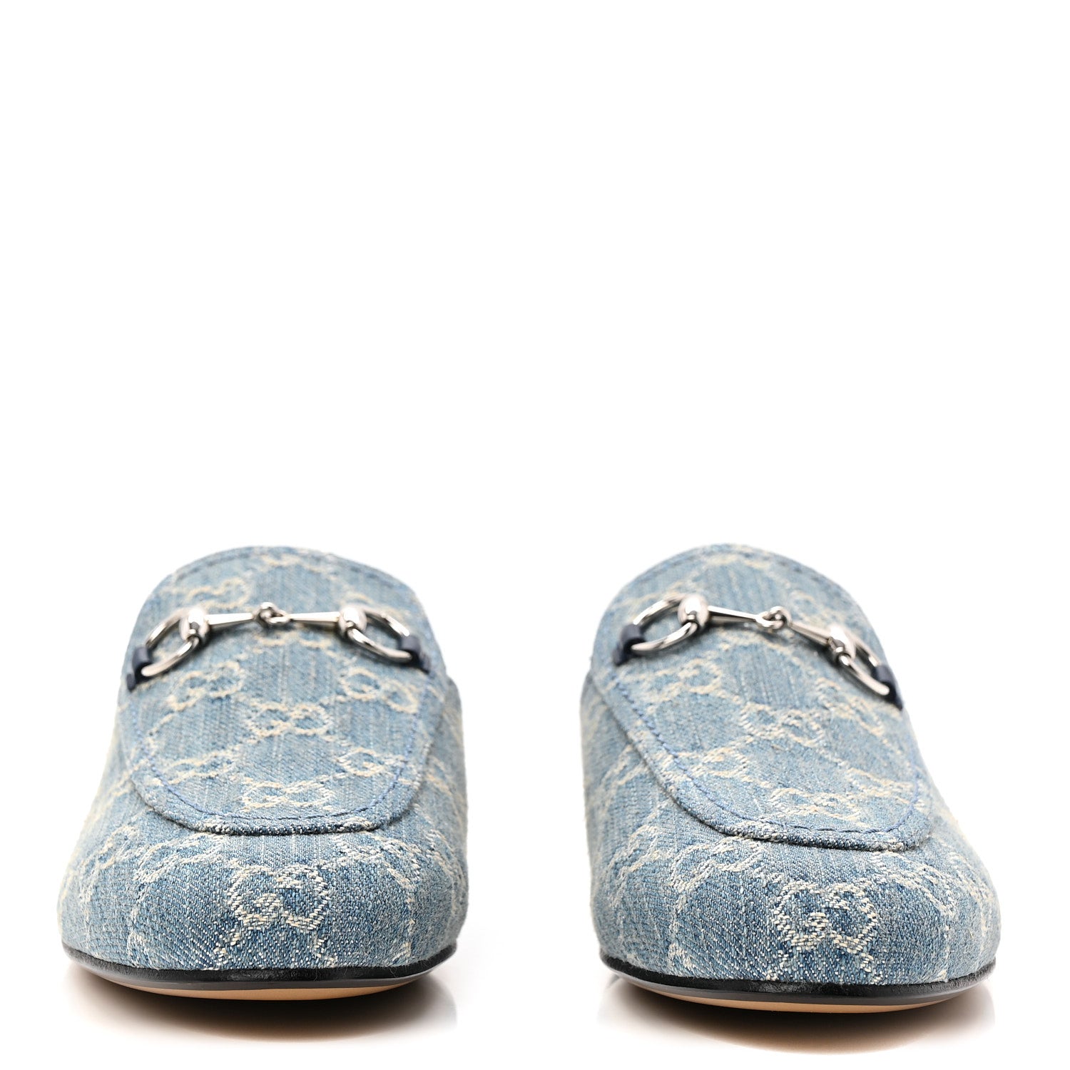 Gucci New Denim GG Malaga Kid Womens Princetown Slippers 37.5 Light Blue Royale 2 of 10