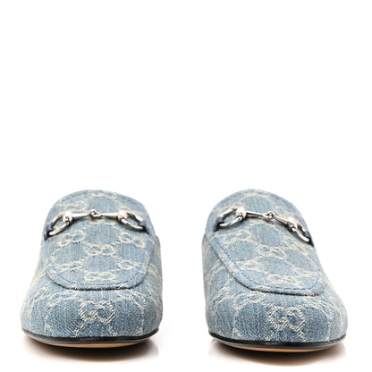 Gucci New Denim GG Malaga Kid Womens Princetown Slippers 37.5 Light Blue Royale 2 of 10