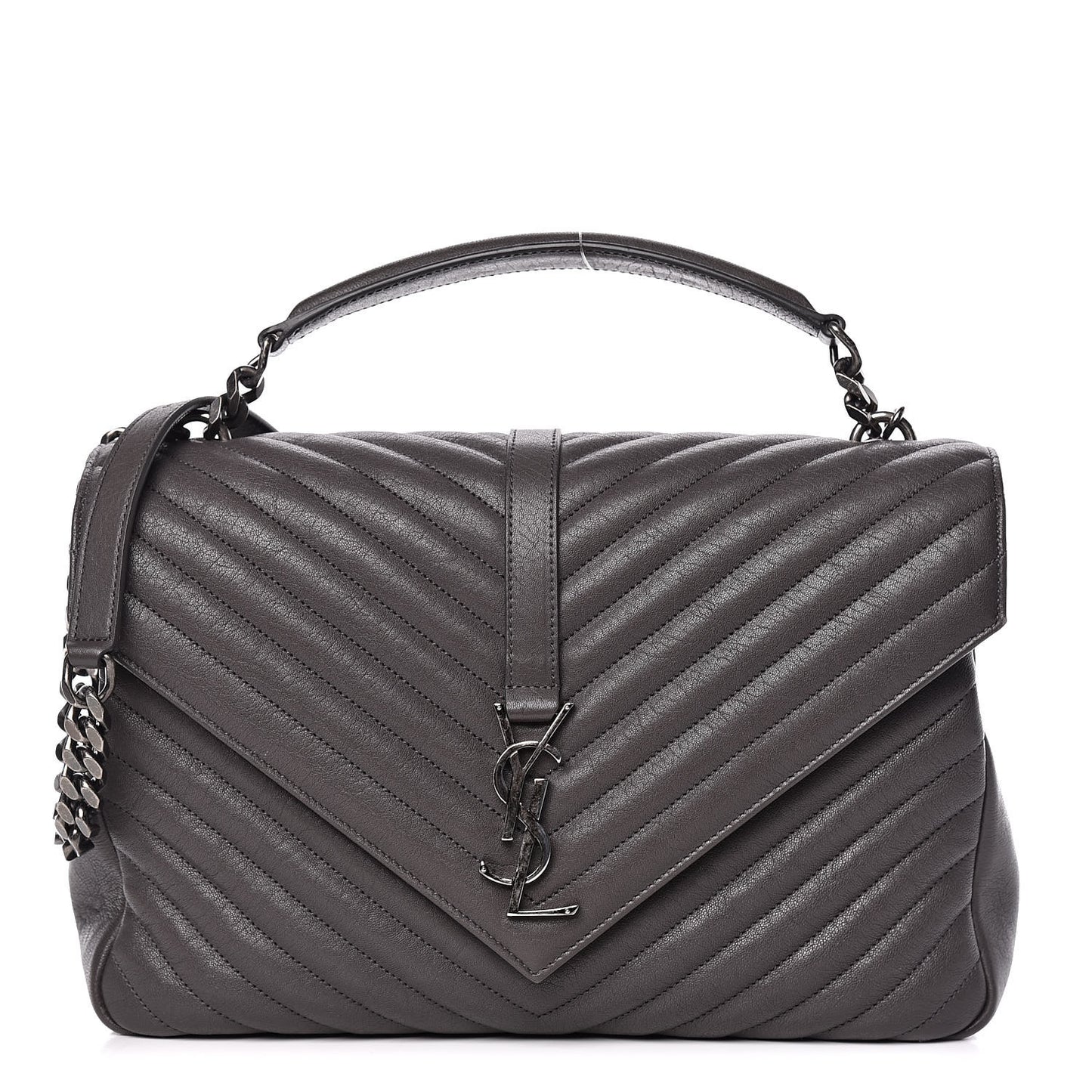 Sheepskin Matelasse Chevron Monogram Large College Satchel Dark Anthracite