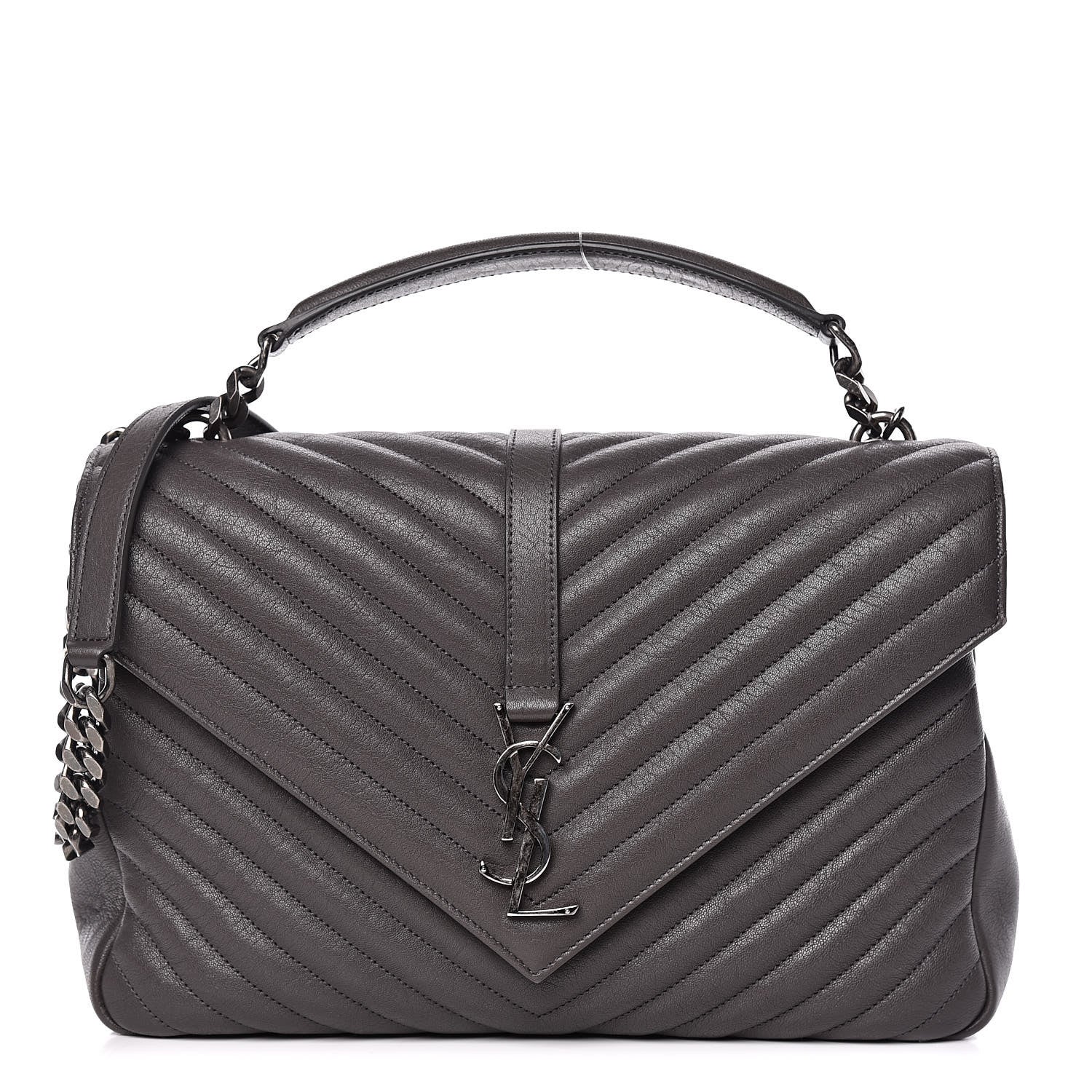 Saint Laurent Sheepskin Matelasse Chevron Monogram Large College Satchel Dark Anthracite 1 of 14