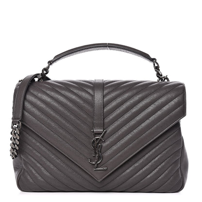 Saint Laurent Sheepskin Matelasse Chevron Monogram Large College Satchel Dark Anthracite 1 of 14