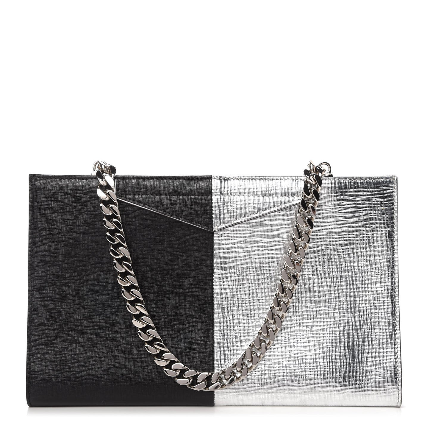 Metallic Saffiano Bi-Color Grande Clutch Black Argento