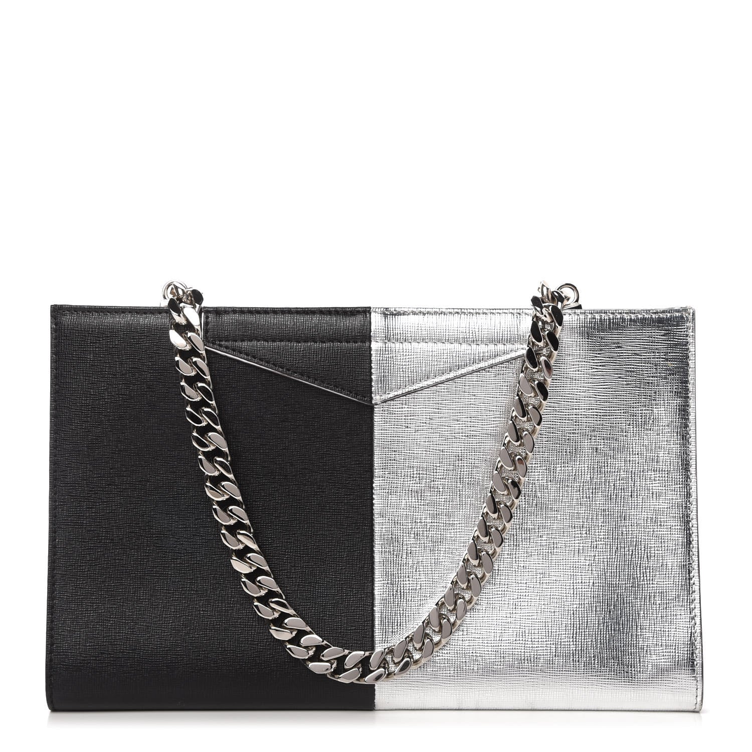 Fendi Metallic Saffiano Bi-Color Grande Clutch Black Argento 1 of 9