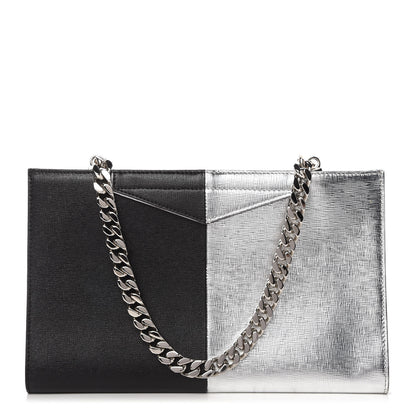Fendi Metallic Saffiano Bi-Color Grande Clutch Black Argento 1 of 9