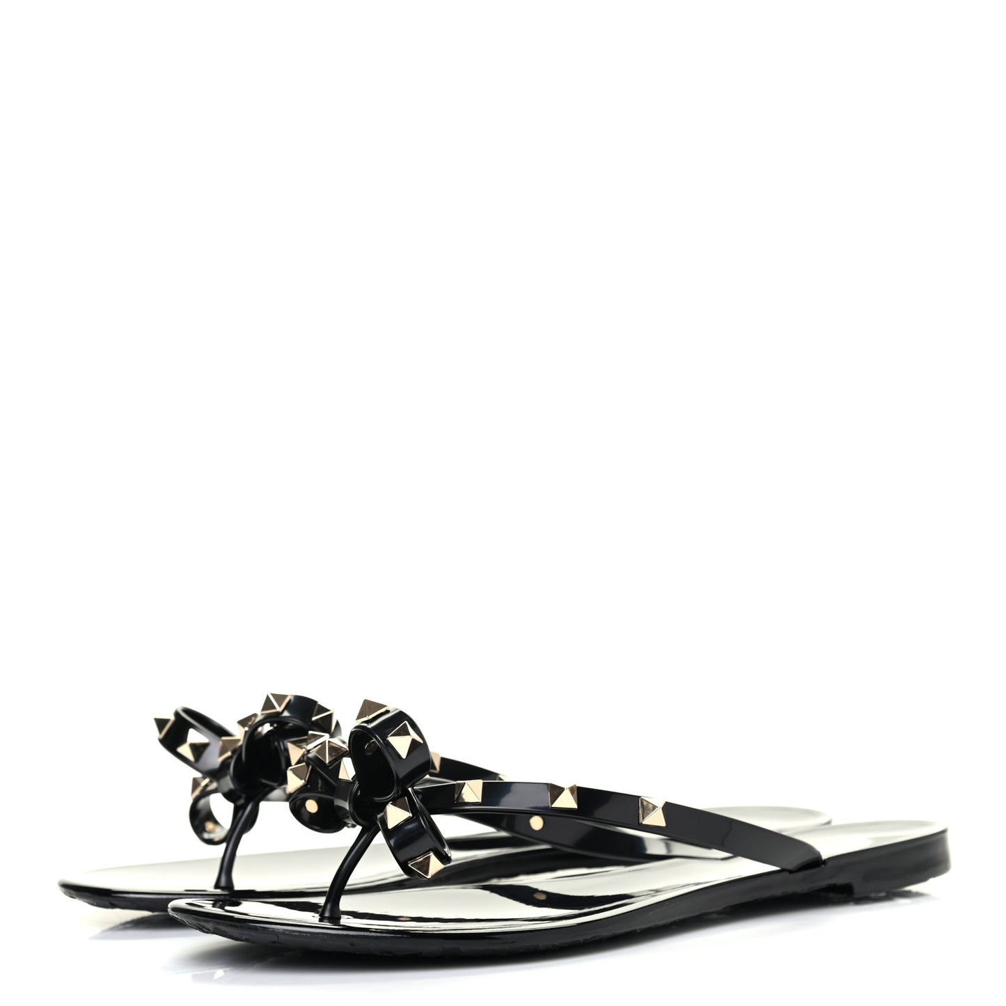 PVC Jelly Rockstud Bow Thong Sandals 40 Black