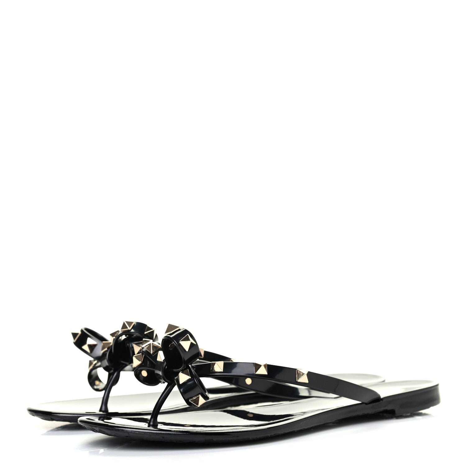 Valentino Garavani PVC Jelly Rockstud Bow Thong Sandals 40 Black 3 of 12