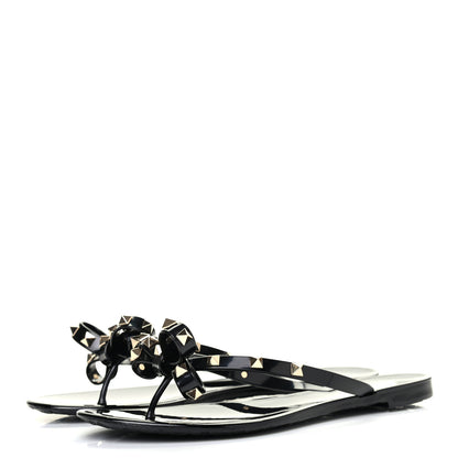 Valentino Garavani PVC Jelly Rockstud Bow Thong Sandals 40 Black 3 of 12