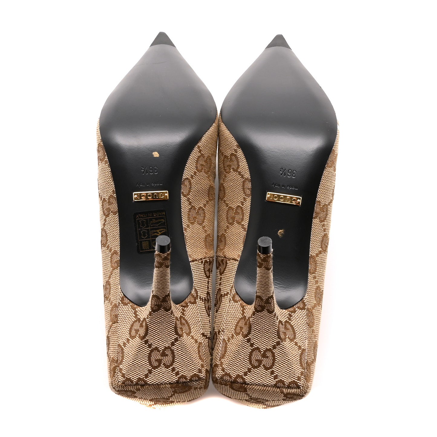 X GUCCI GG Monogram Square Knife 80mm Pumps 36.5 Beige Ebony