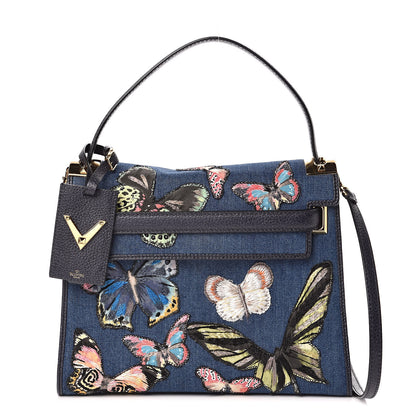 Valentino Garavani Denim Butterfly Embroidered My Rockstud Frame Bag Light Denim Multicolor 1 of 10