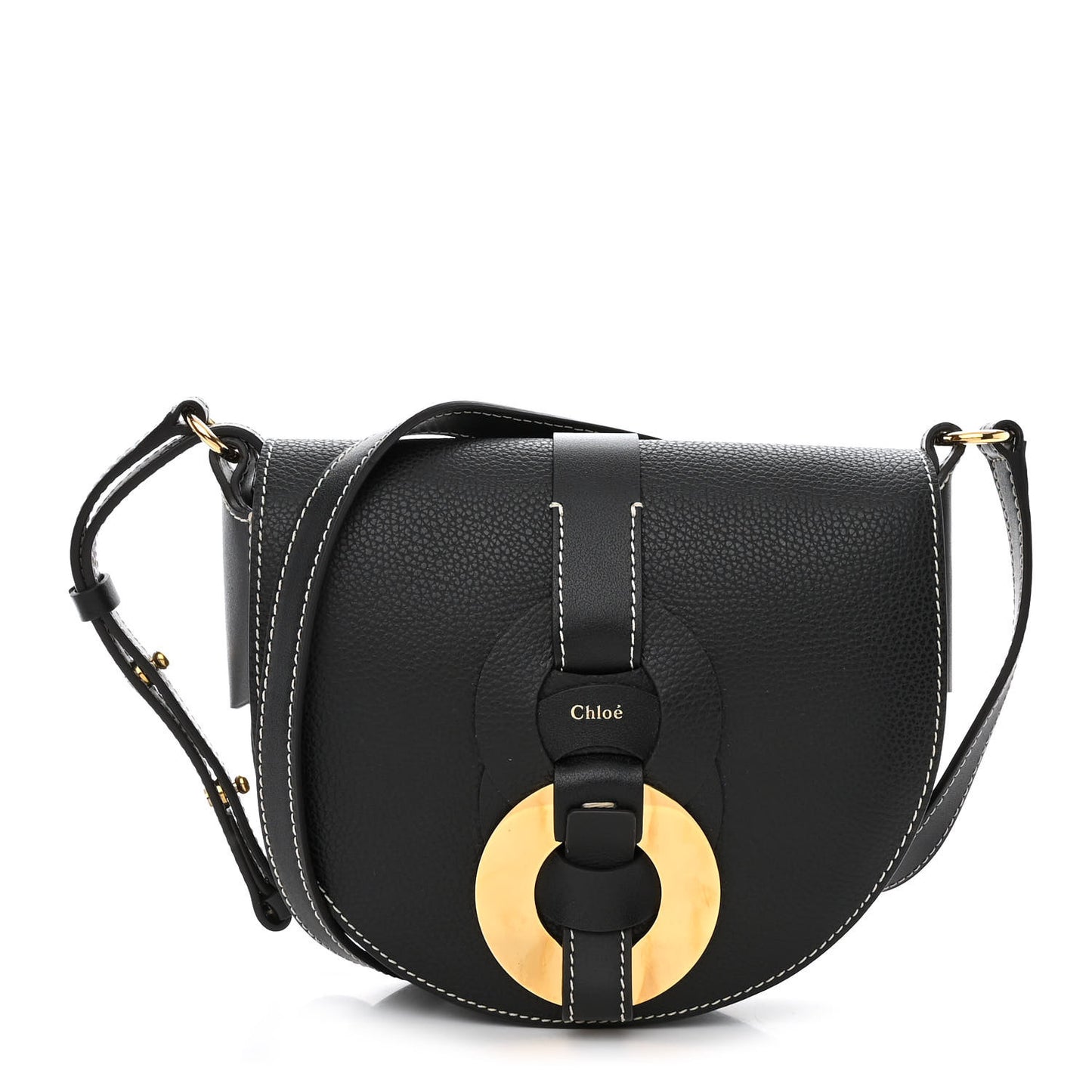 Grained Calfskin Small Darryl Saddle Crossbody Bag Black