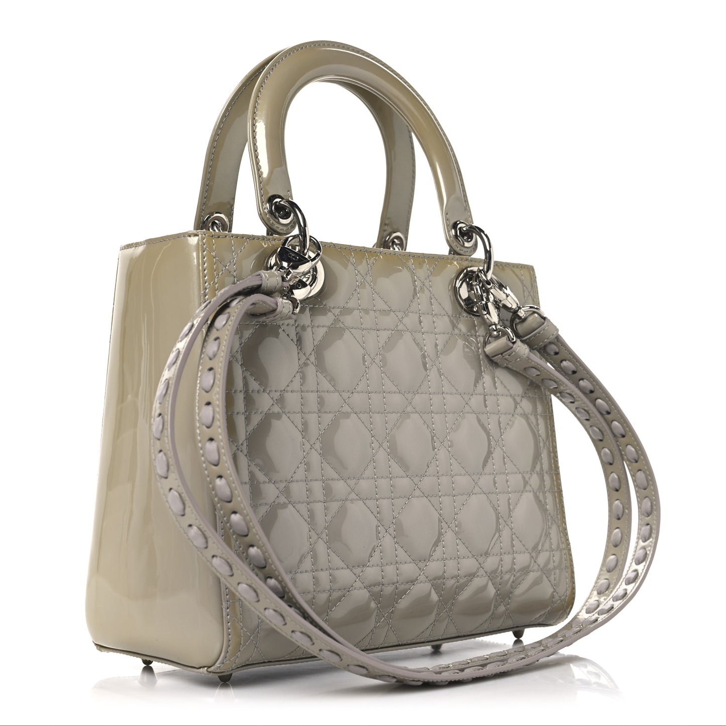 CHRISTIAN DIOR Patent Cannage Medium Lady Dior Grey Grey