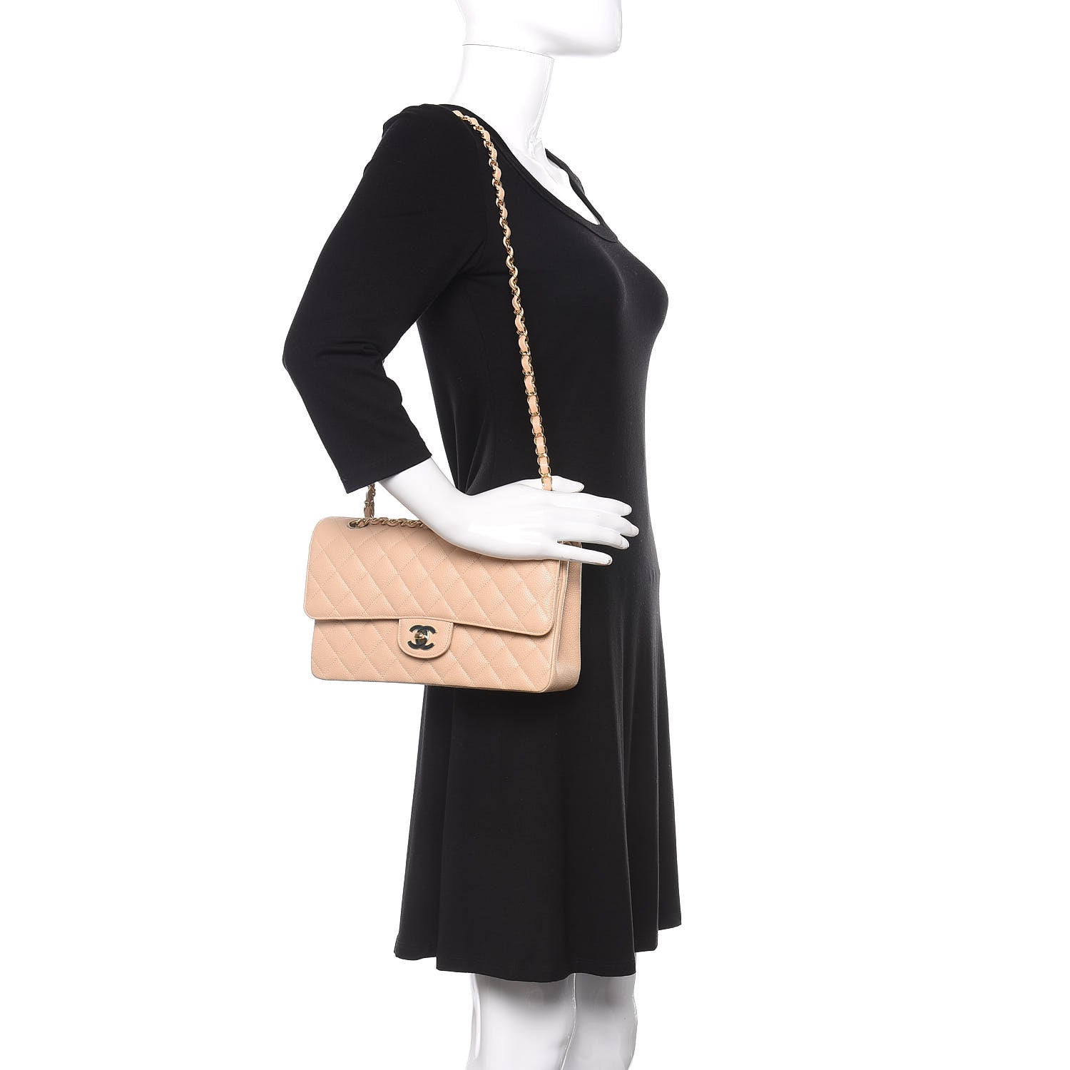 Chanel Caviar Quilted Medium Double Flap Beige 2 of 12