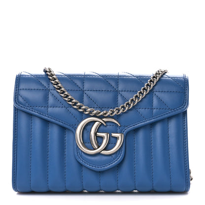 Gucci Calfskin Matelasse Aria GG Marmont Chain Wallet Clear Blue 1 of 10