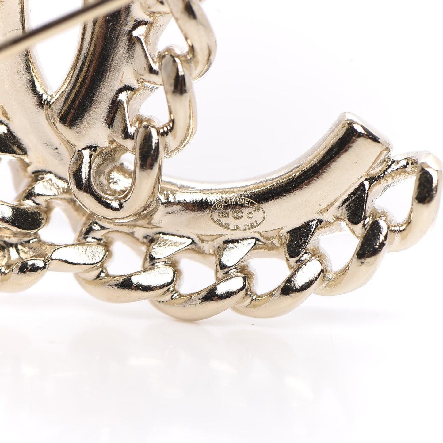 Crystal Chain CC Brooch Gold