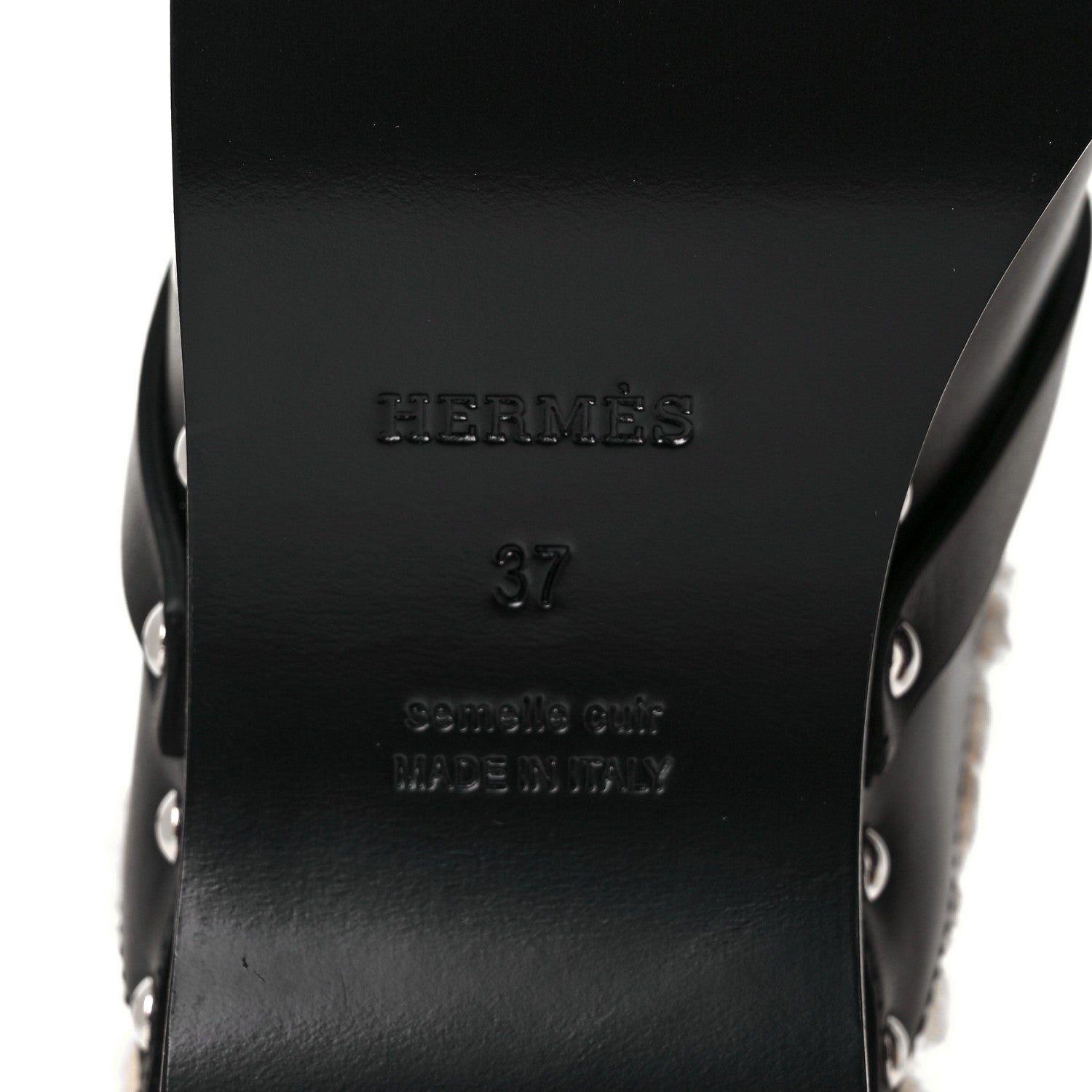 Hermes Calfskin Woolskin Carlotta Mules 37 Black 6 of 8
