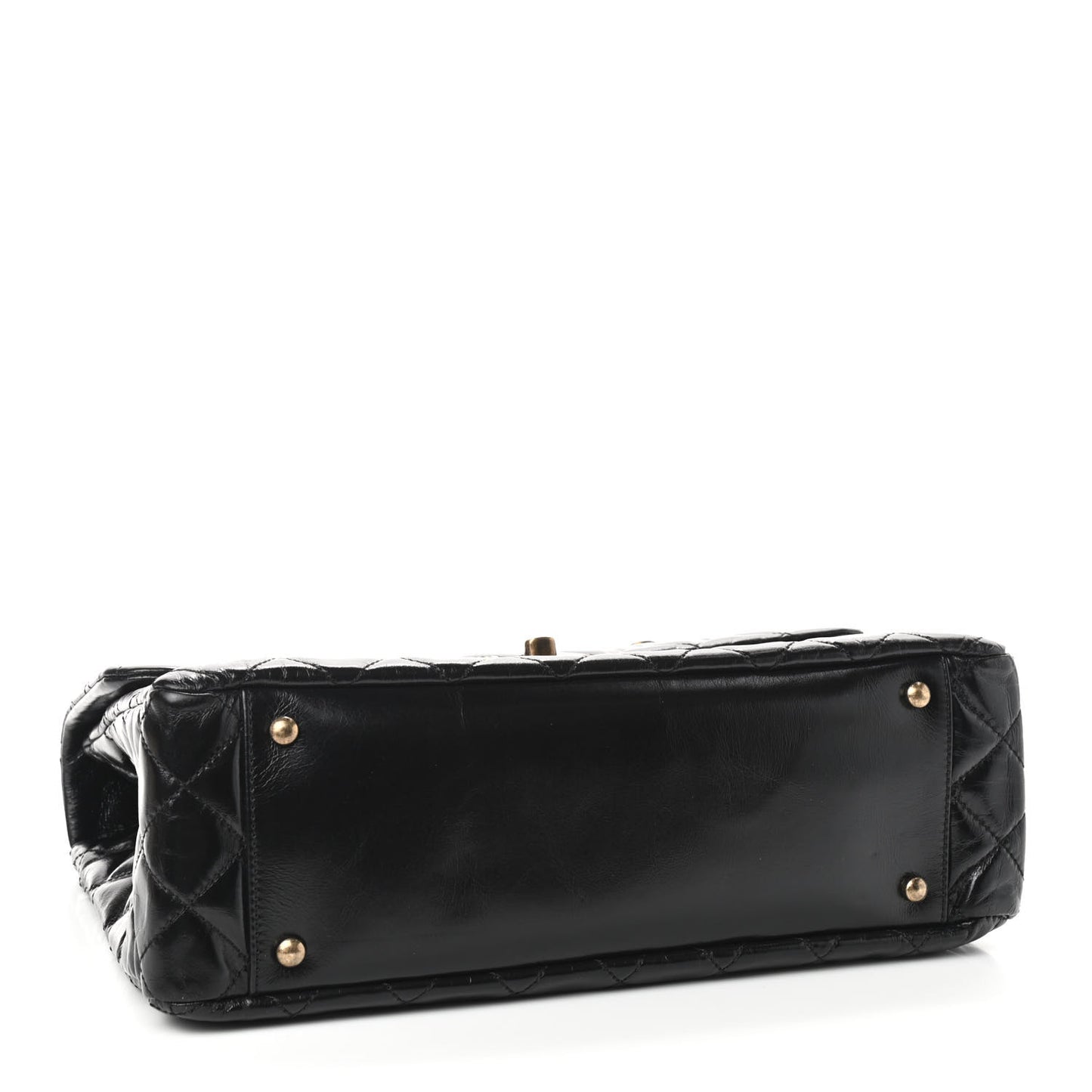 Glazed Calfskin Castle Rock Large Flap Black Burgundy