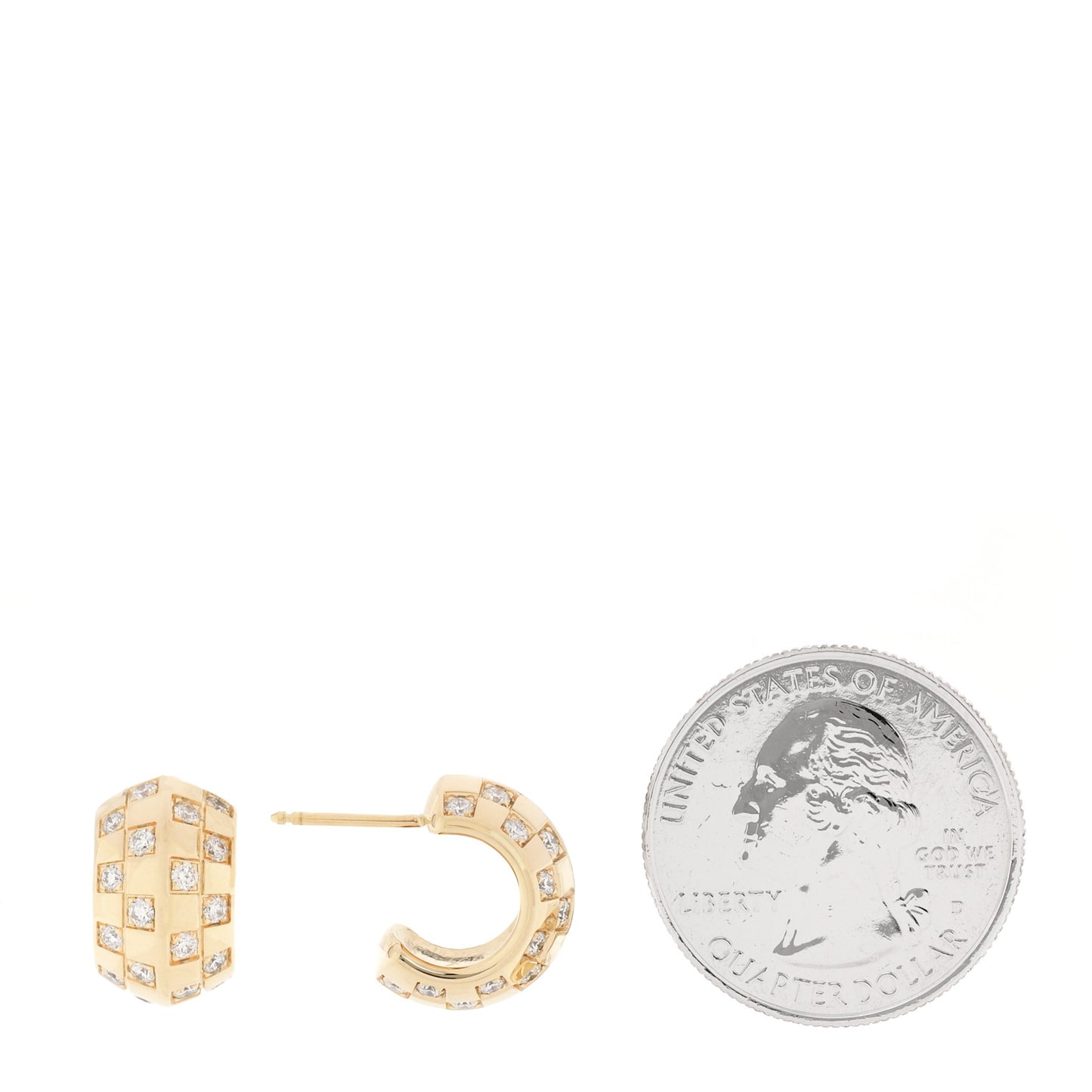 18K Yellow Gold Diamond Le Damier Double Hoop Earrings