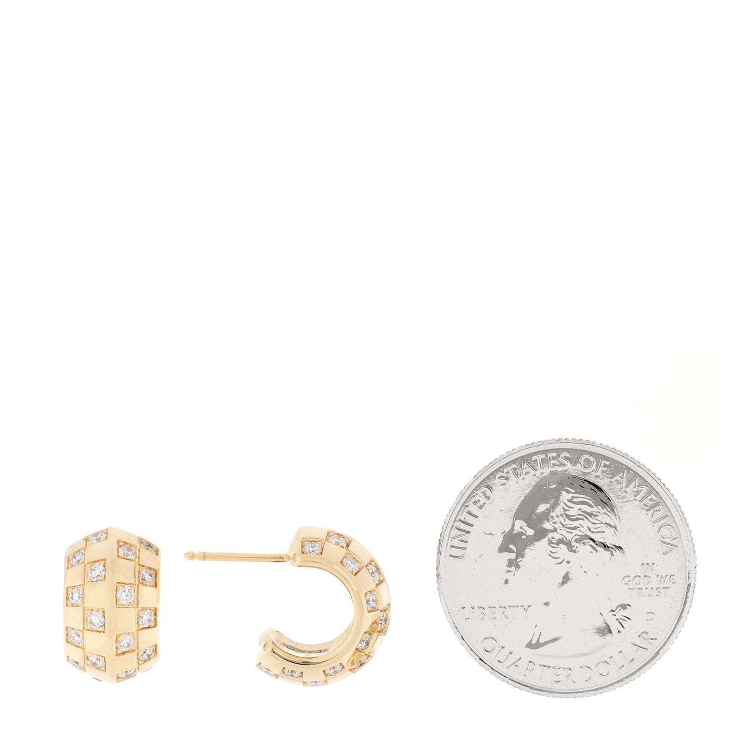 Louis Vuitton 18K Yellow Gold Diamond Le Damier Double Hoop Earrings 2 of 5