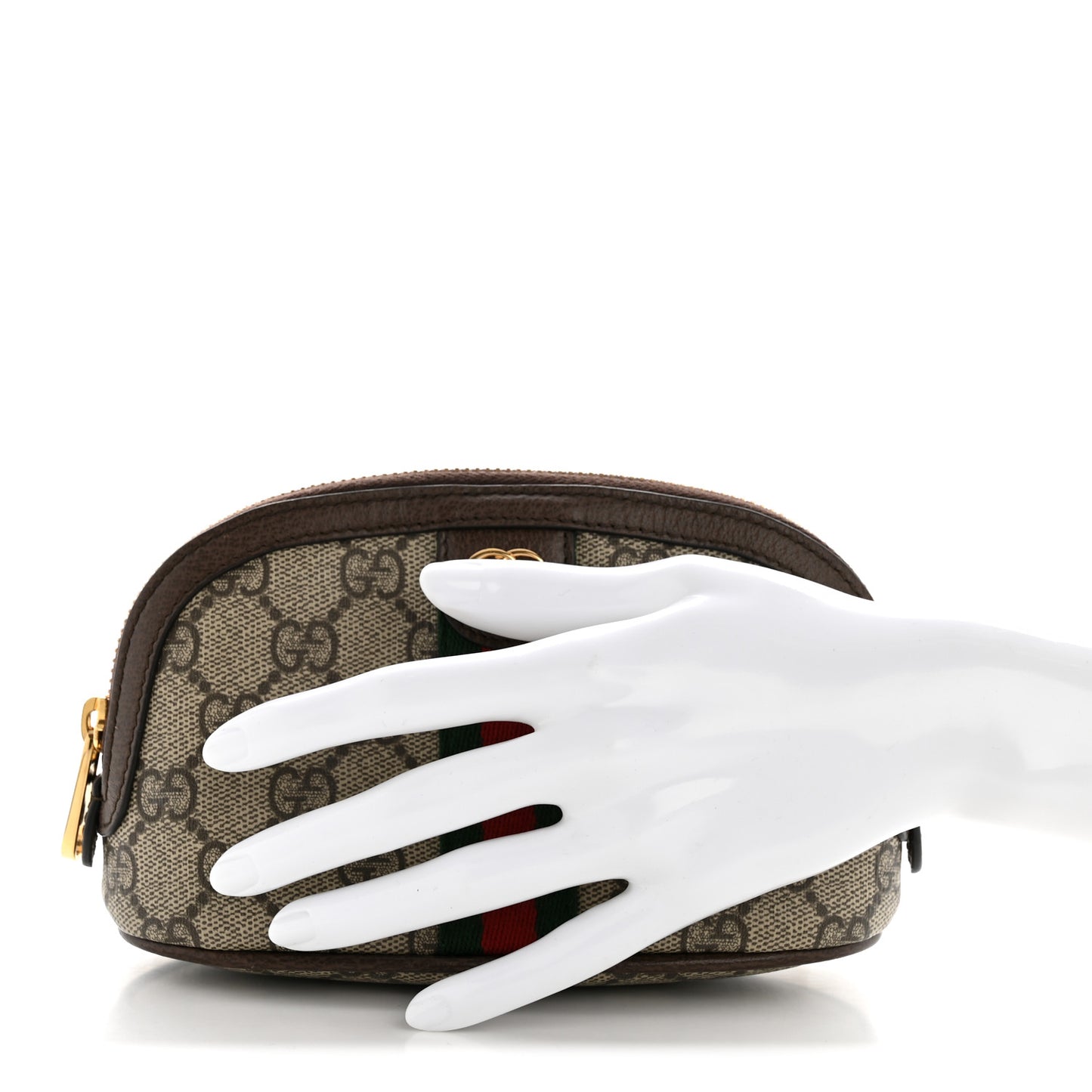 GG Supreme Monogram Textured Calfskin Web Medium Ophidia Cosmetic Case Beige Ebony New Acero