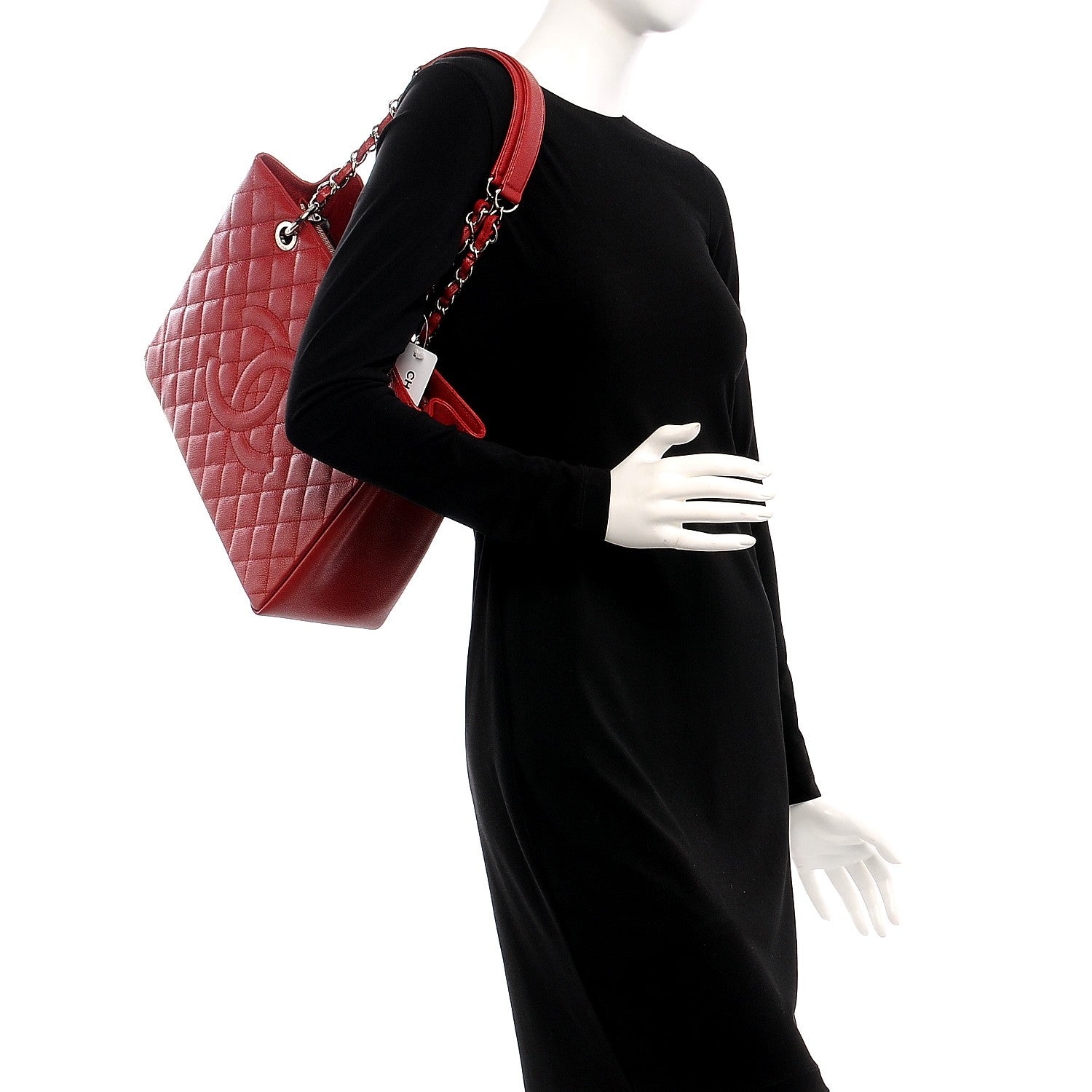 Chanel Caviar Quilted Grand Shopping Tote GST Red 2 of 7