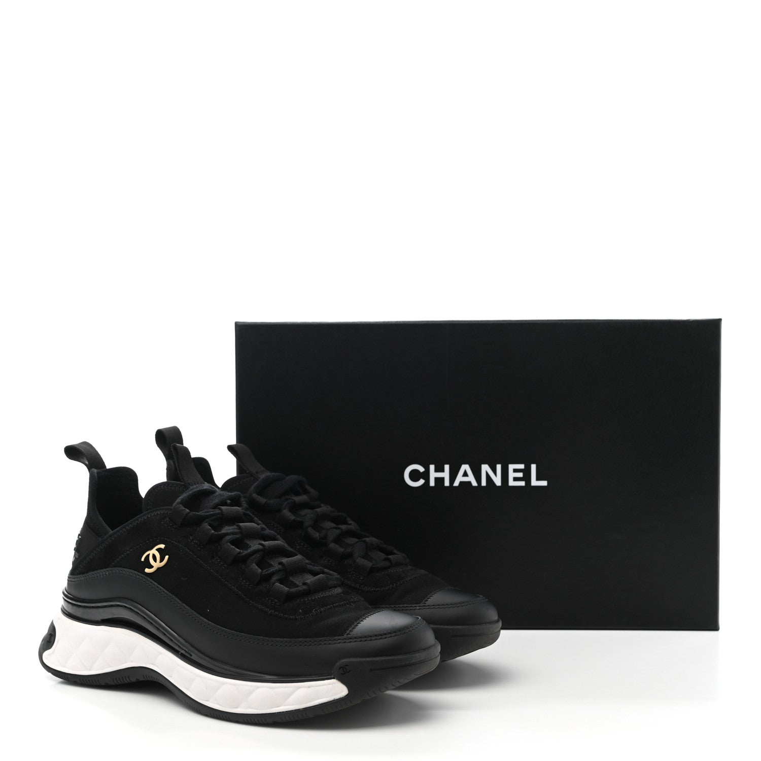 Chanel Velvet Calfskin Mixed Fibers CC Sneakers 37 Black 11 of 11